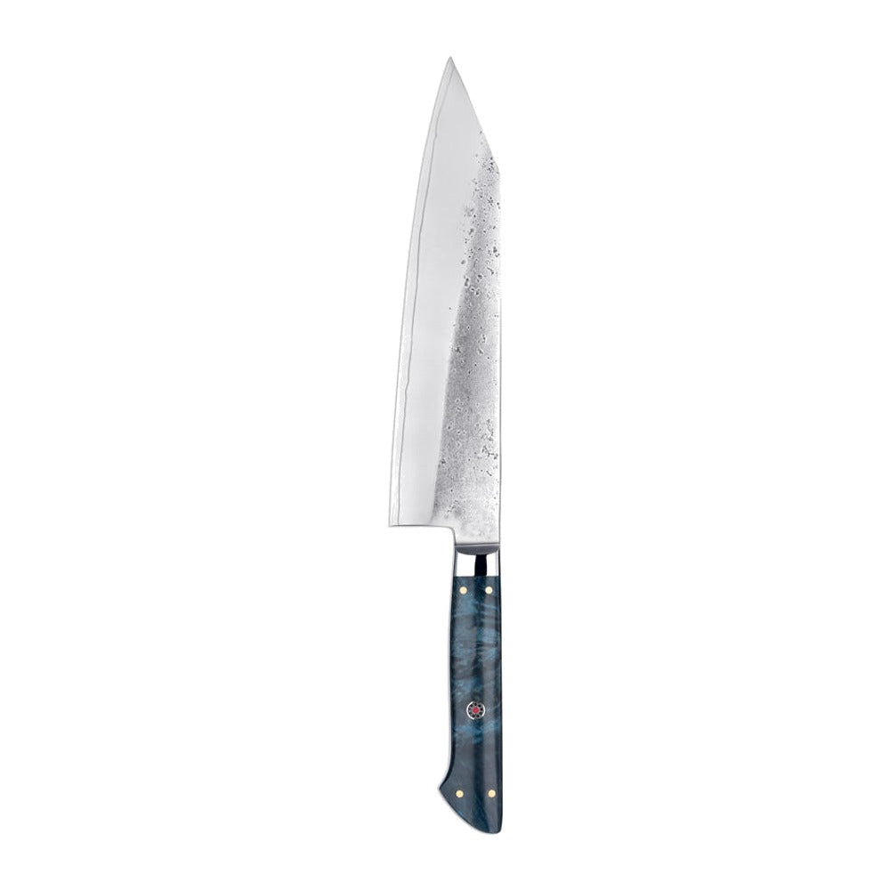 Couteau Kiritsuke Aomori, lame 3 couches 210 mm, manche bois stabilisé bleu
