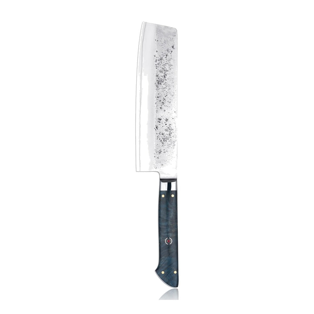 Couteau Nakiri Aomori, lame 3 couches 178 mm, manche bois stabilisé bleu