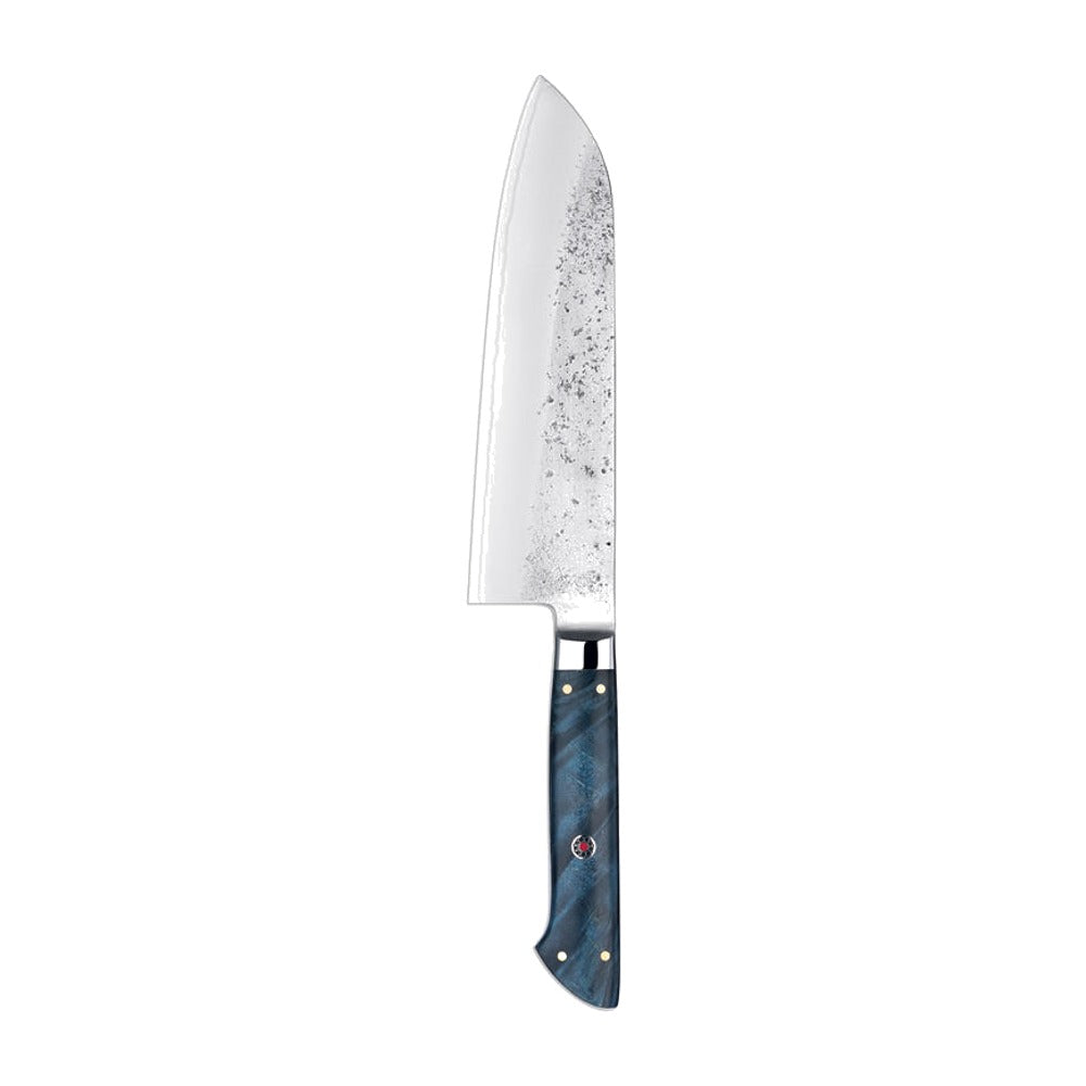 Couteau Santoku Aomori, lame 3 couches 180 mm, manche bois stabilisé bleu